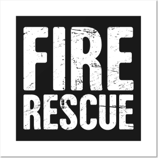 Distressed FIRE RESCUE Text Posters and Art